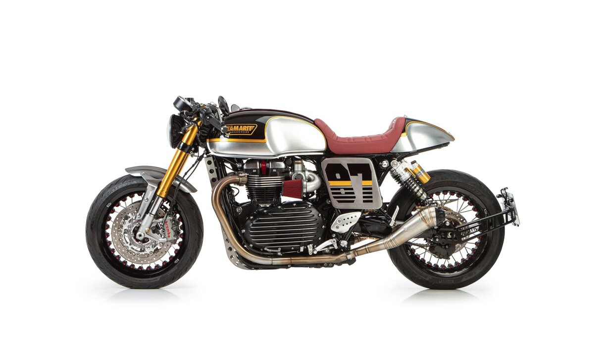 triumph thruxton r cafe racer tamarit soberbia